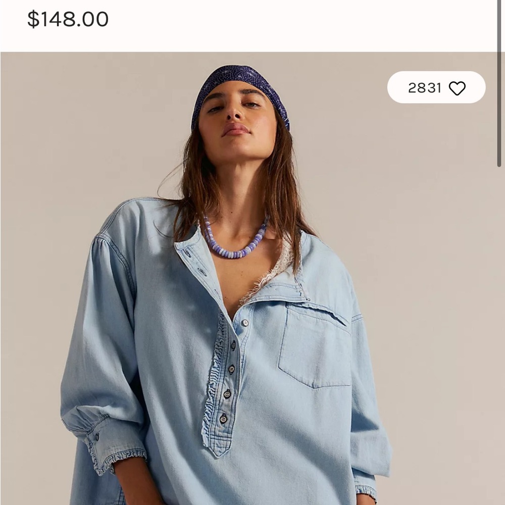 We The Free Light Blue Denim Shirt